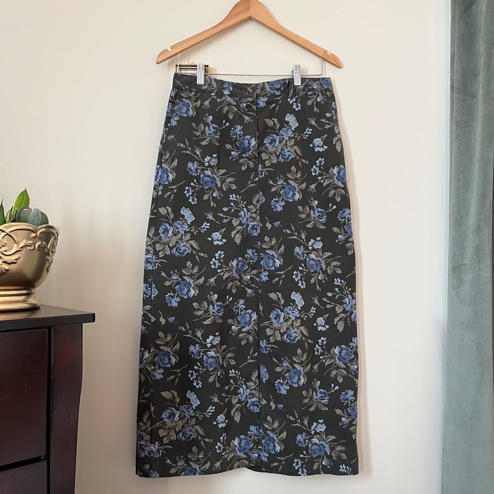 Vintage Eddie Bauer Green and Blue Floral Midi Skirt